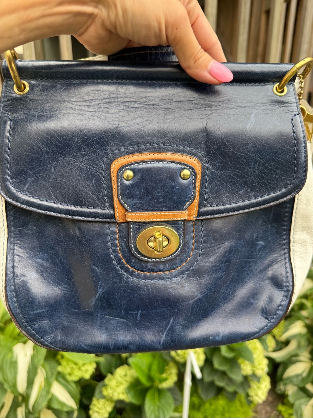 COACH 19031 LEGACY WILLIS Navy White Tan Soft LEATHER Satchel Crossbody BAG - Picture 9 of 14